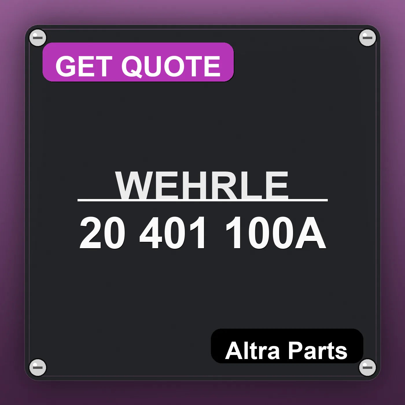 WEHRLE 20 401 100A industrial nameplate style image – Altra Parts. GET QUOTE.