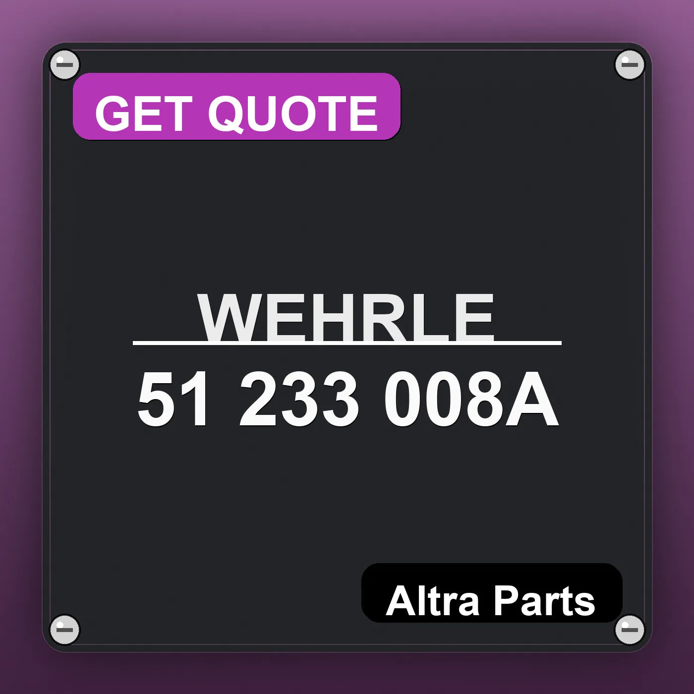 WEHRLE 51 233 008A industrial nameplate style image – Altra Parts. GET QUOTE.
