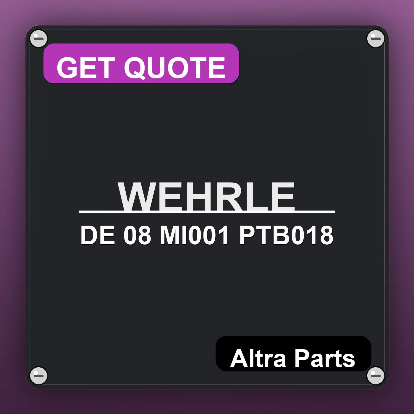WEHRLE DE 08 MI001 PTB018 industrial nameplate style image – Altra Parts. GET QUOTE.
