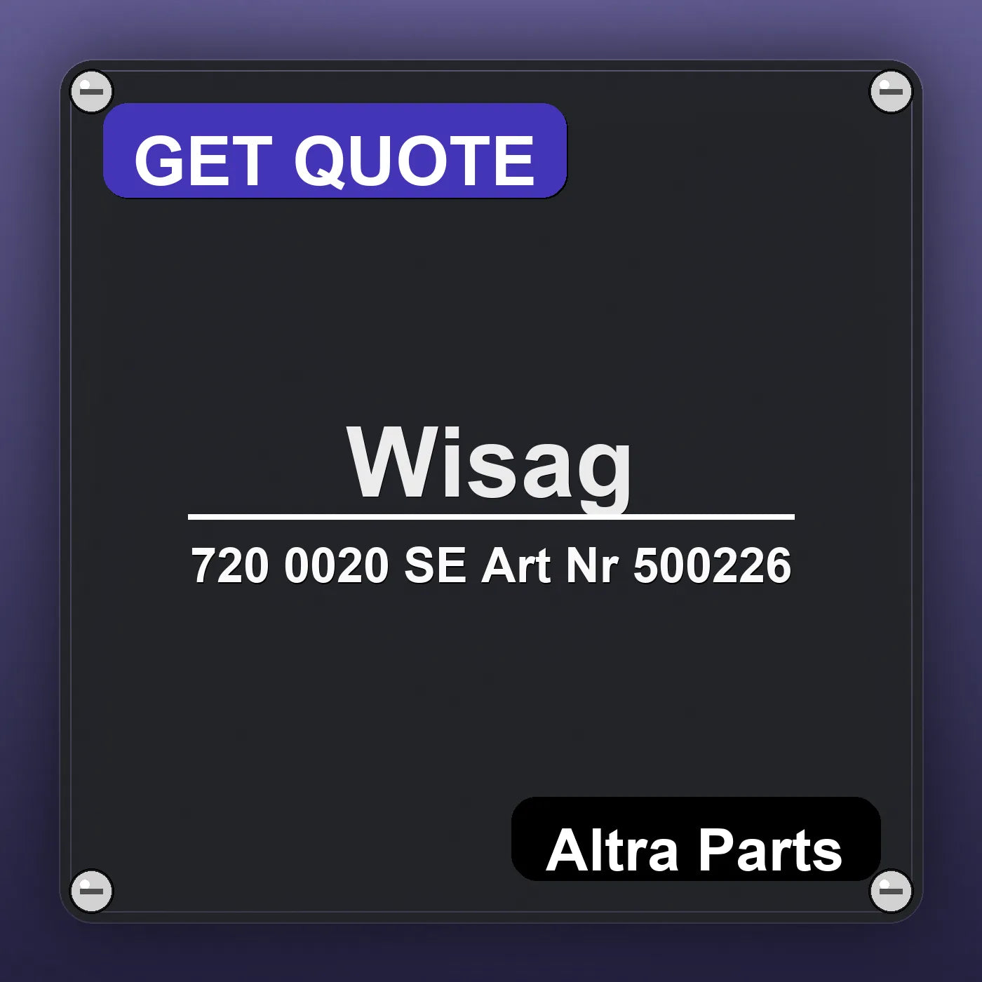 Wisag 720 0020 SE Art Nr 500226 industrial nameplate style image – Altra Parts. GET QUOTE.
