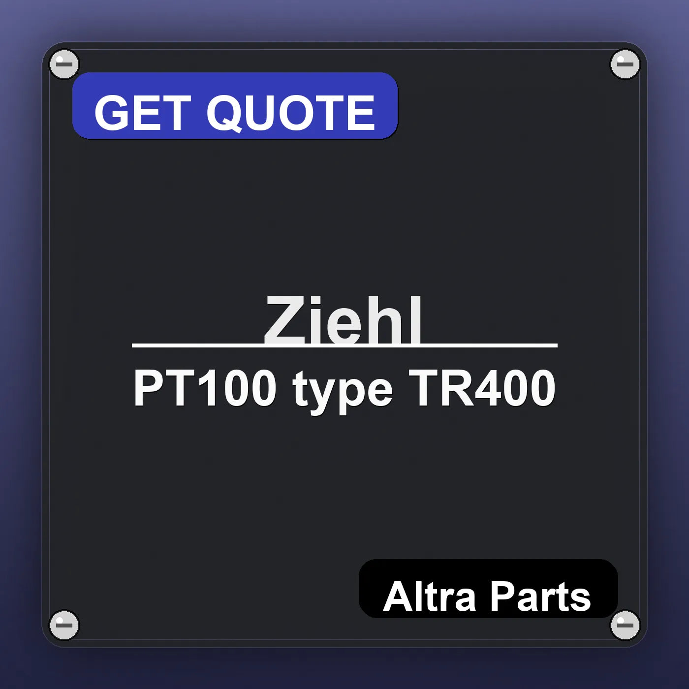 Ziehl PT100 type TR400 industrial nameplate style image – Altra Parts. GET QUOTE.